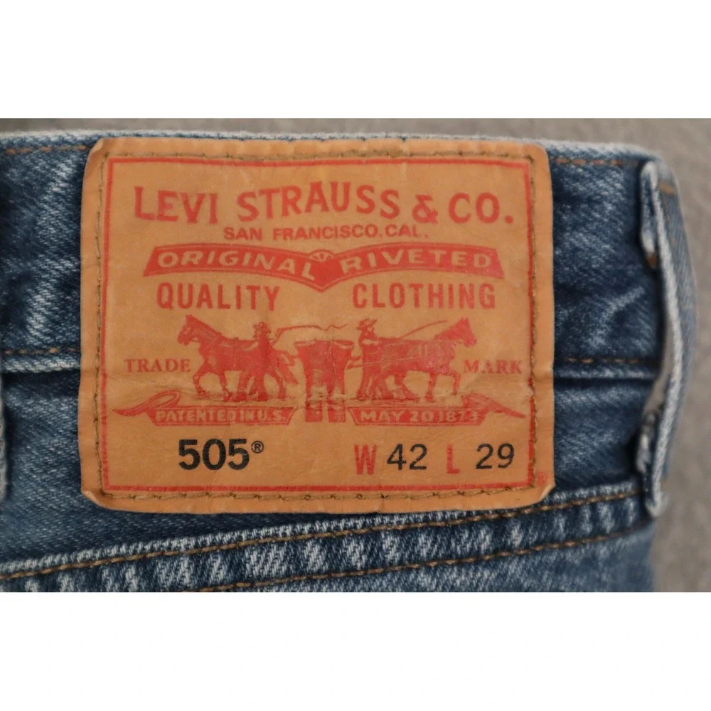 Levis 505 Mens Regular Fit Straight Leg Blue Denim Jeans 42x29 Medium Wash